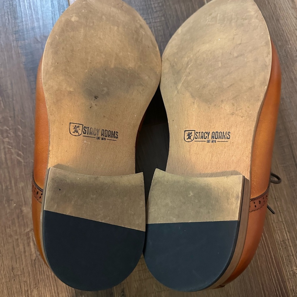Stacy Adams "Dickens" Tan Genuine Leather Plain Toe Shoes 25231-240. Size 13W - Picture 4 of 9